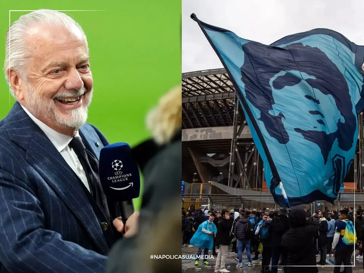 Stadio Maradona, 200 milioni e 18 mesi basteranno davvero? 2 Aurelio De Laurentiis e tifosi all'esterno dello stadio Maradona